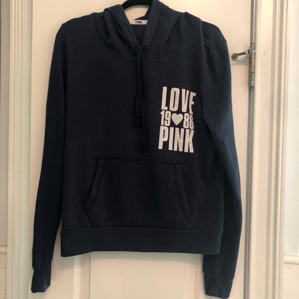 VS PINK navy hooded sweatshirt size large